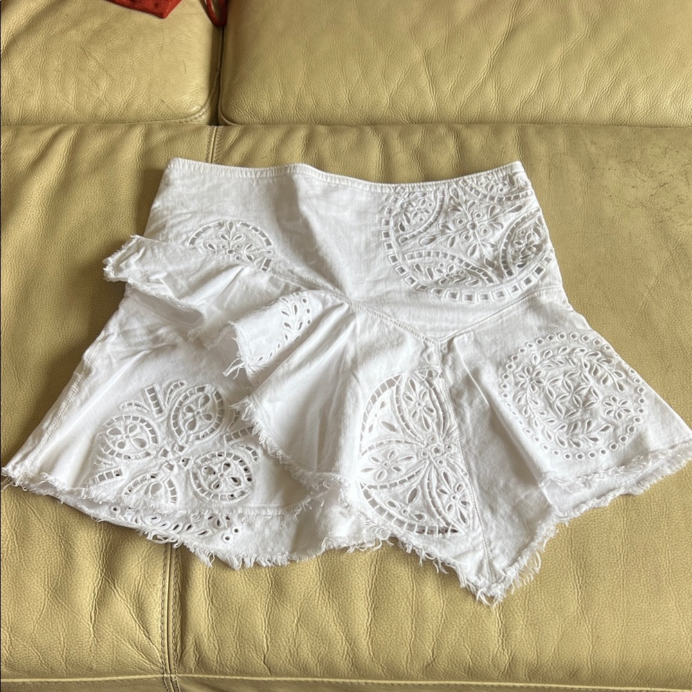 isabel marant eyelet white denim skirt